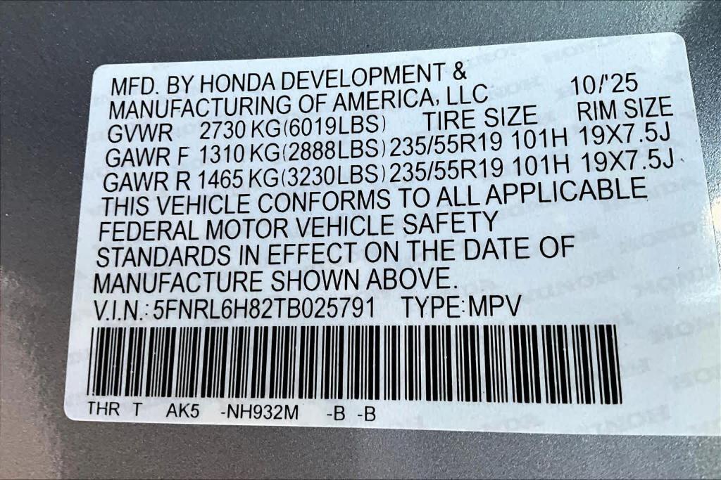 new 2026 Honda Odyssey car, priced at $47,865