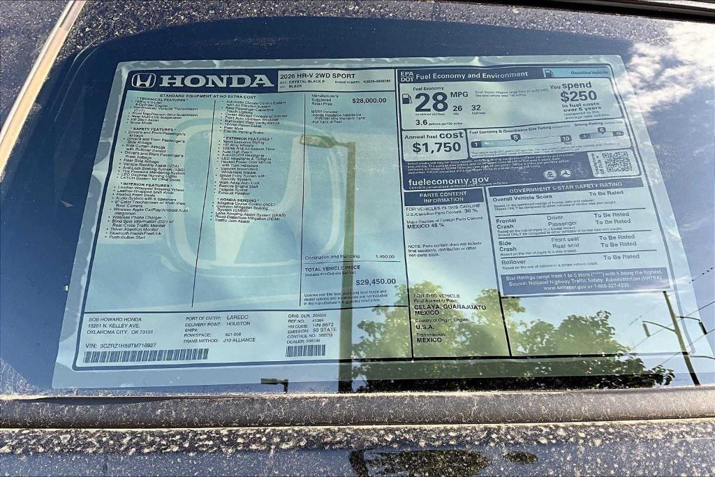 new 2026 Honda HR-V car, priced at $29,575