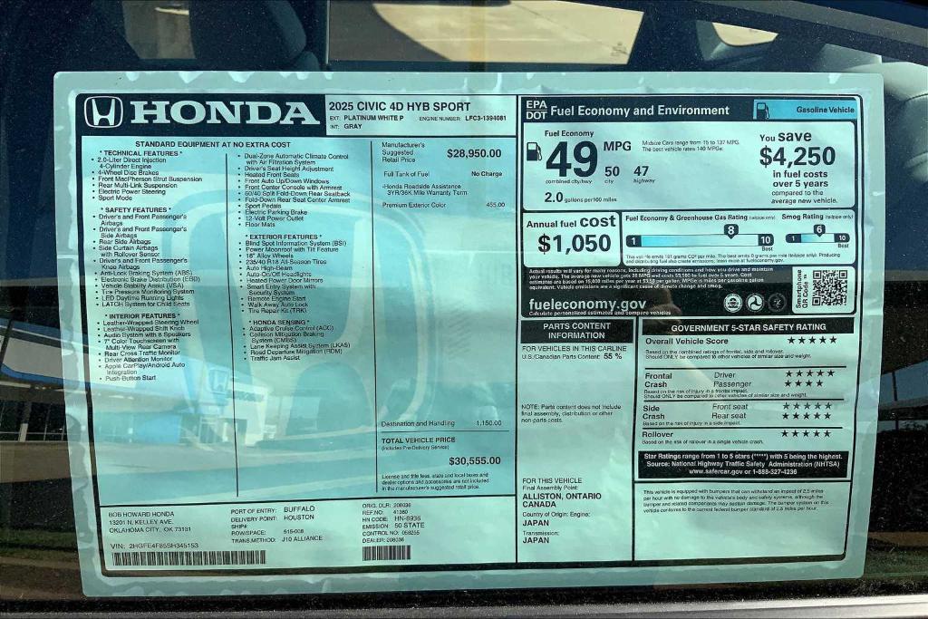 new 2025 Honda Civic Hybrid car, priced at $30,230