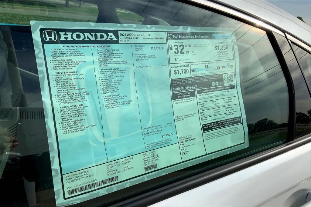 new 2024 Honda Accord car, priced at $30,210