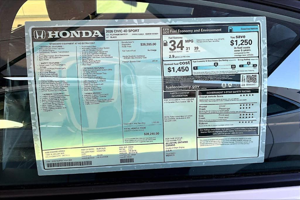new 2026 Honda Civic car, priced at $27,870