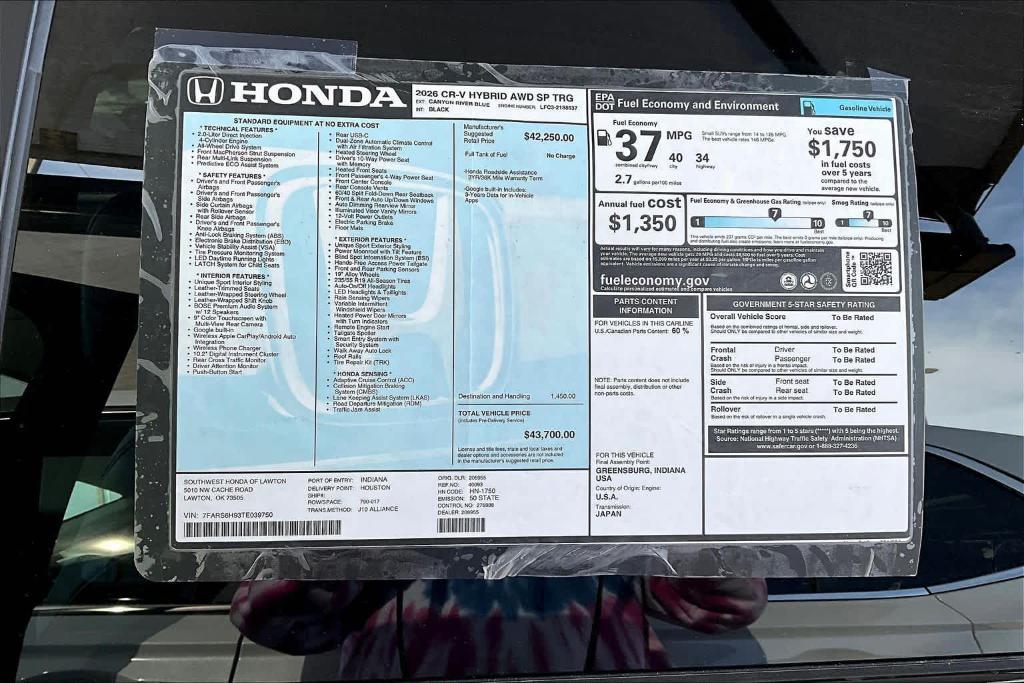 new 2026 Honda CR-V Hybrid car, priced at $44,575