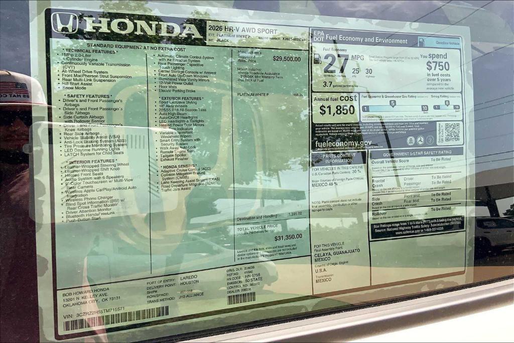 new 2026 Honda HR-V car, priced at $31,475