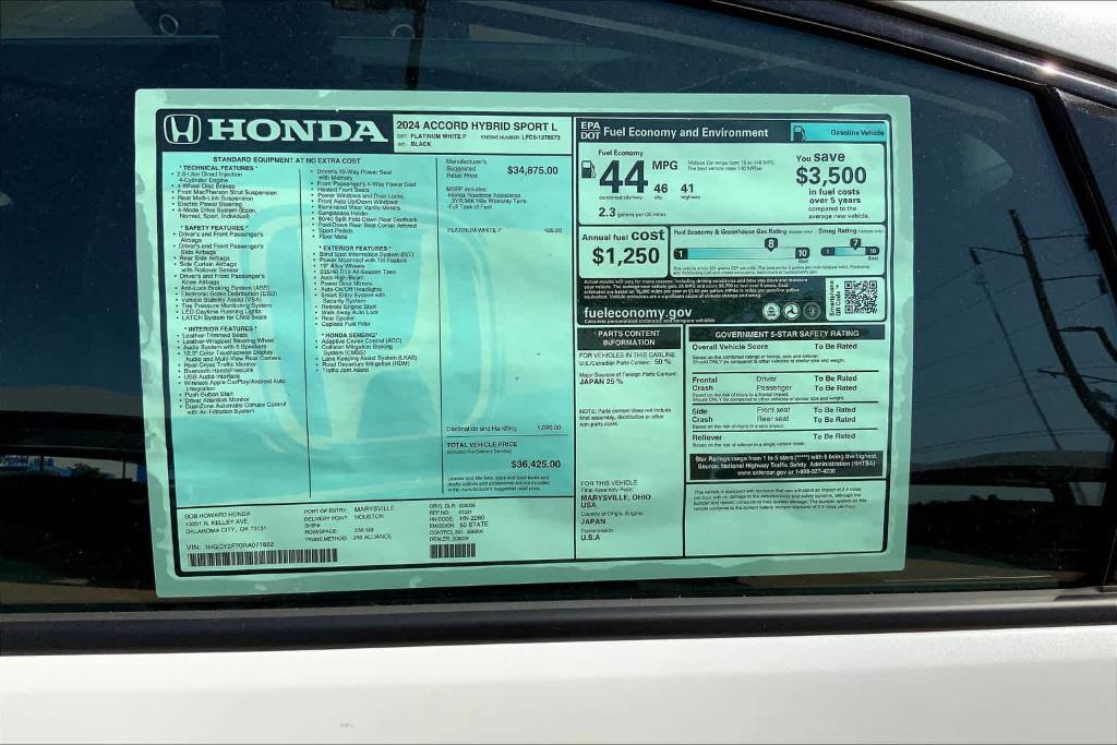 new 2024 Honda Accord Hybrid car, priced at $35,800