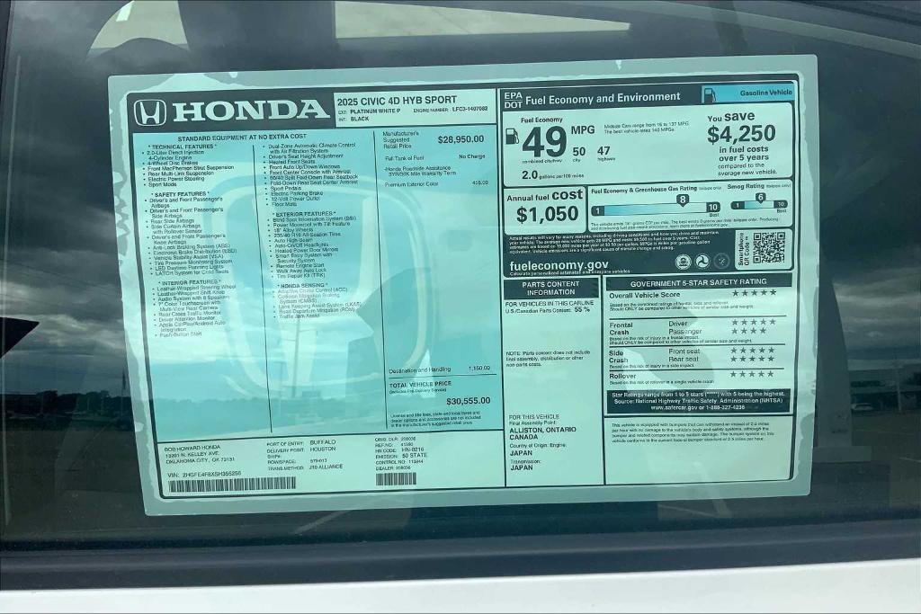new 2025 Honda Civic Hybrid car, priced at $29,930