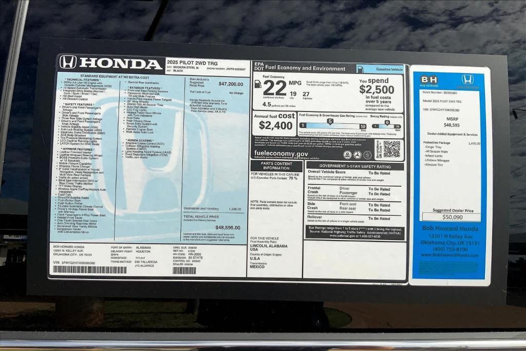 new 2025 Honda Pilot car, priced at $46,595