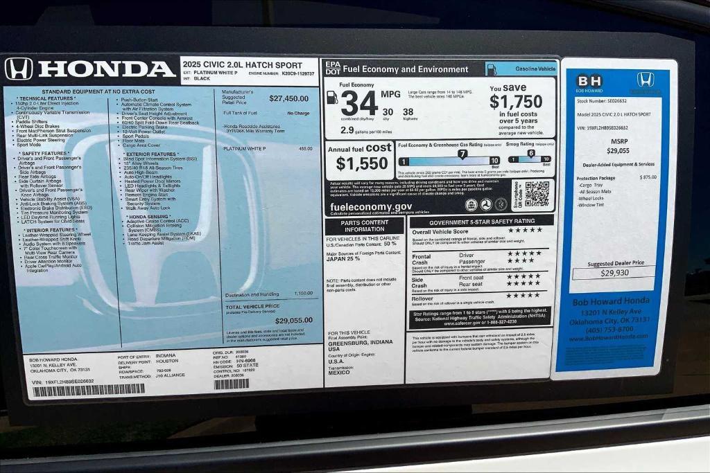 new 2025 Honda Civic car, priced at $28,930