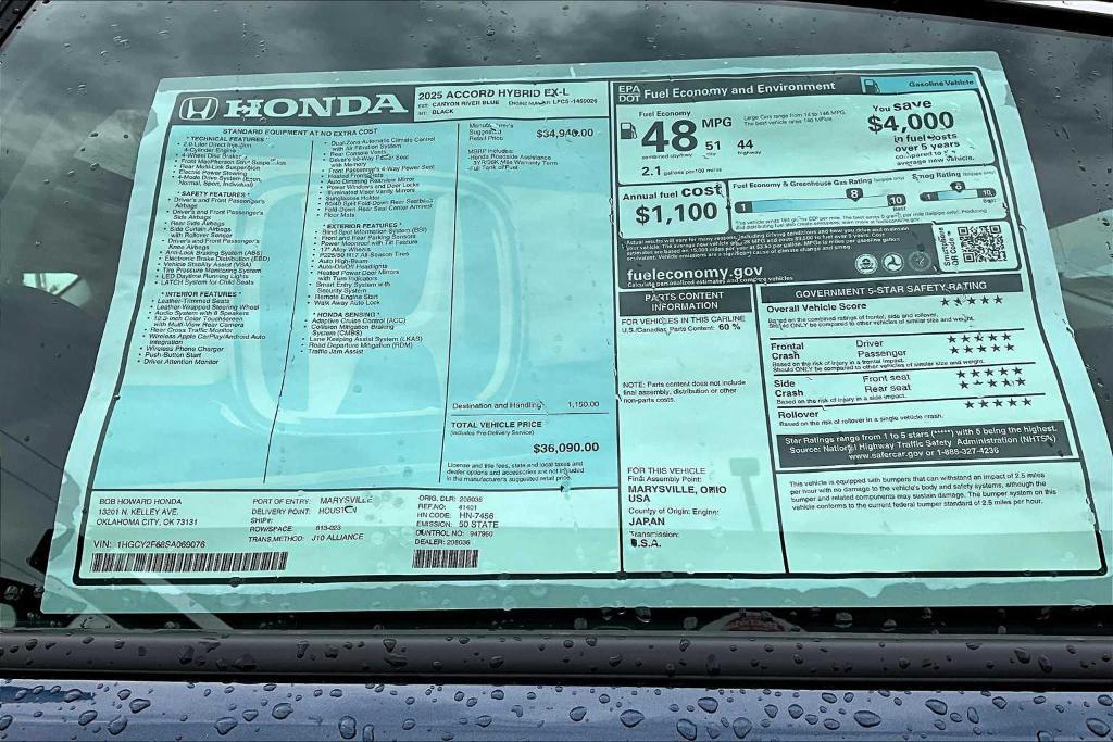 new 2025 Honda Accord Hybrid car, priced at $35,715