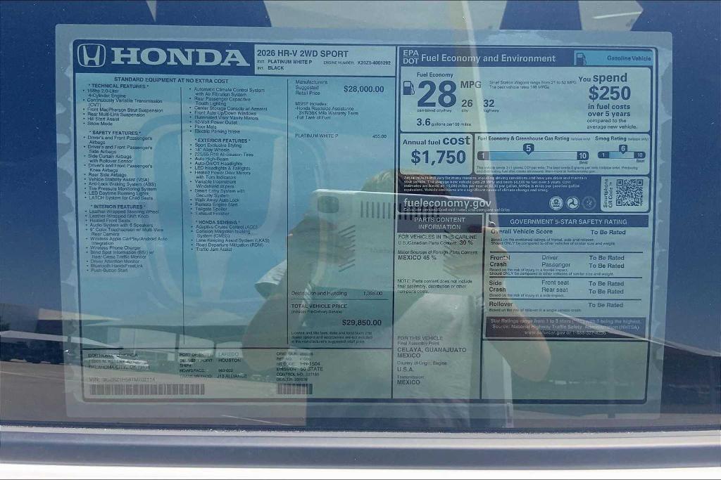 new 2026 Honda HR-V car, priced at $29,725
