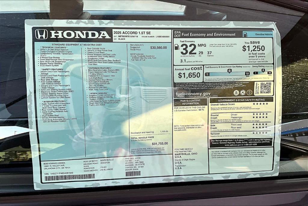 new 2025 Honda Accord car, priced at $30,880