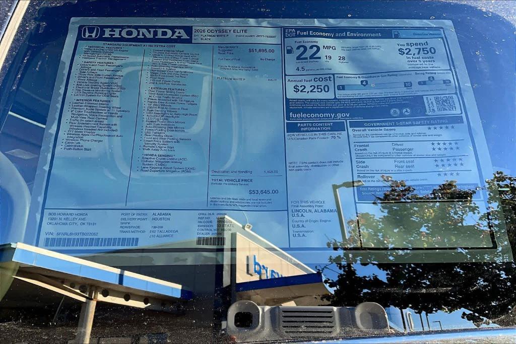 new 2026 Honda Odyssey car, priced at $54,520