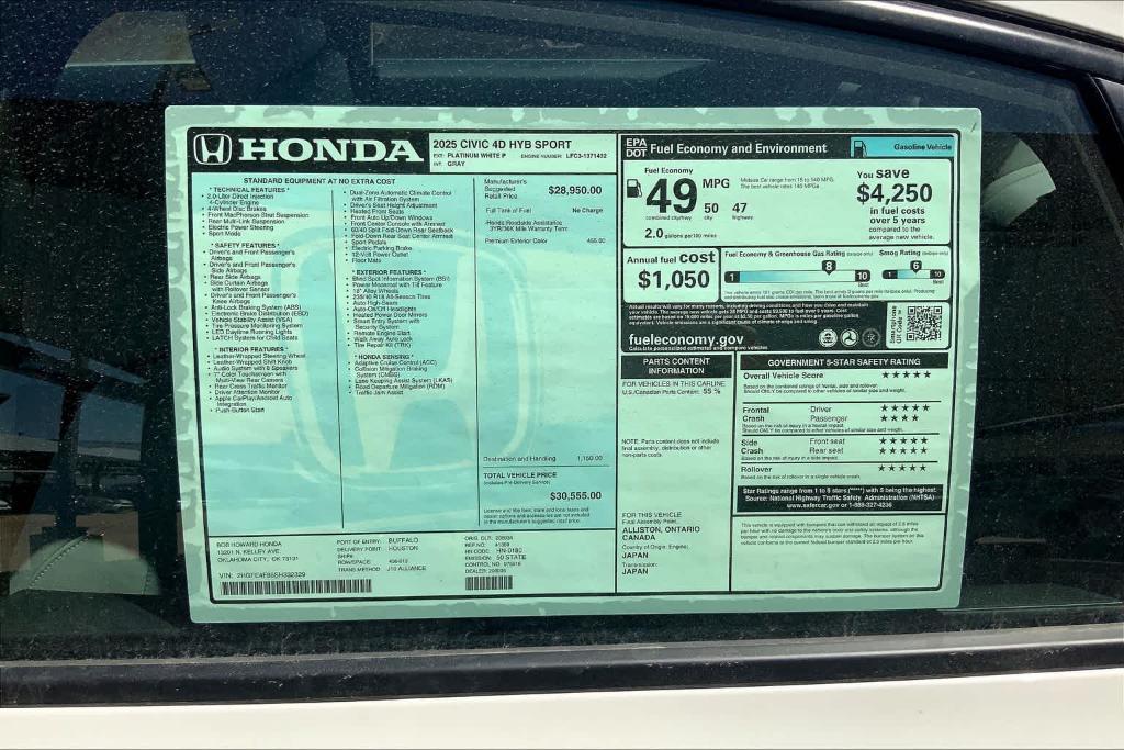 new 2025 Honda Civic Hybrid car, priced at $29,930