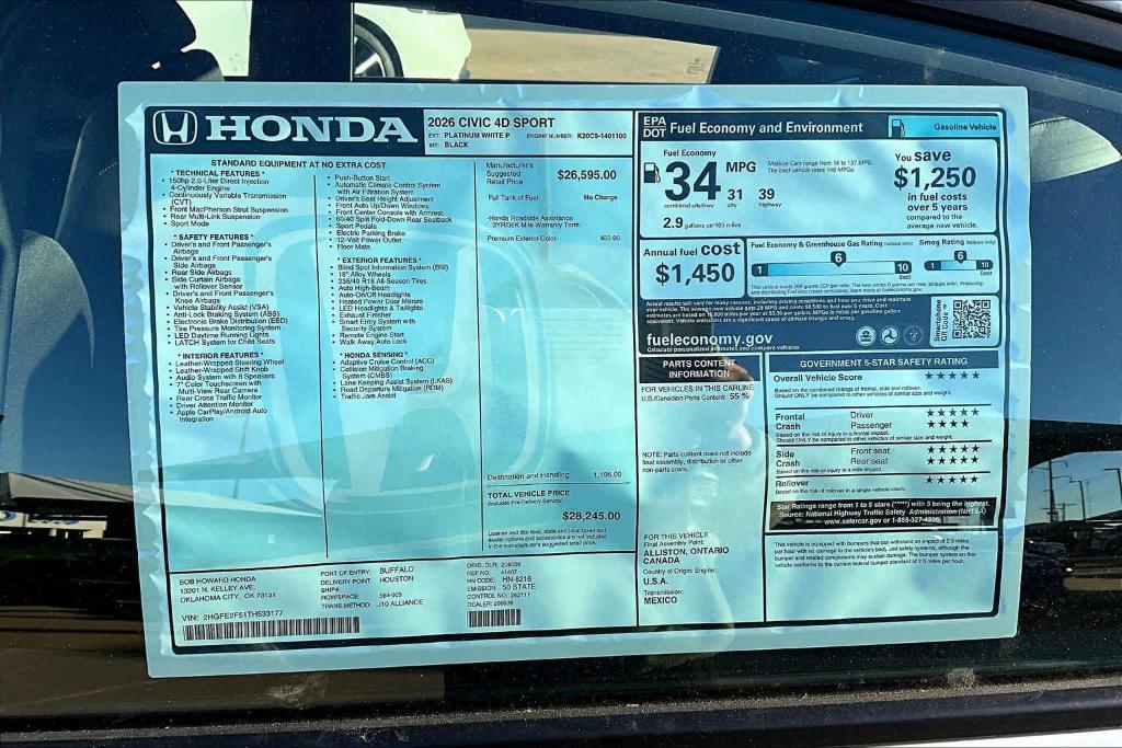 new 2026 Honda Civic car, priced at $28,120