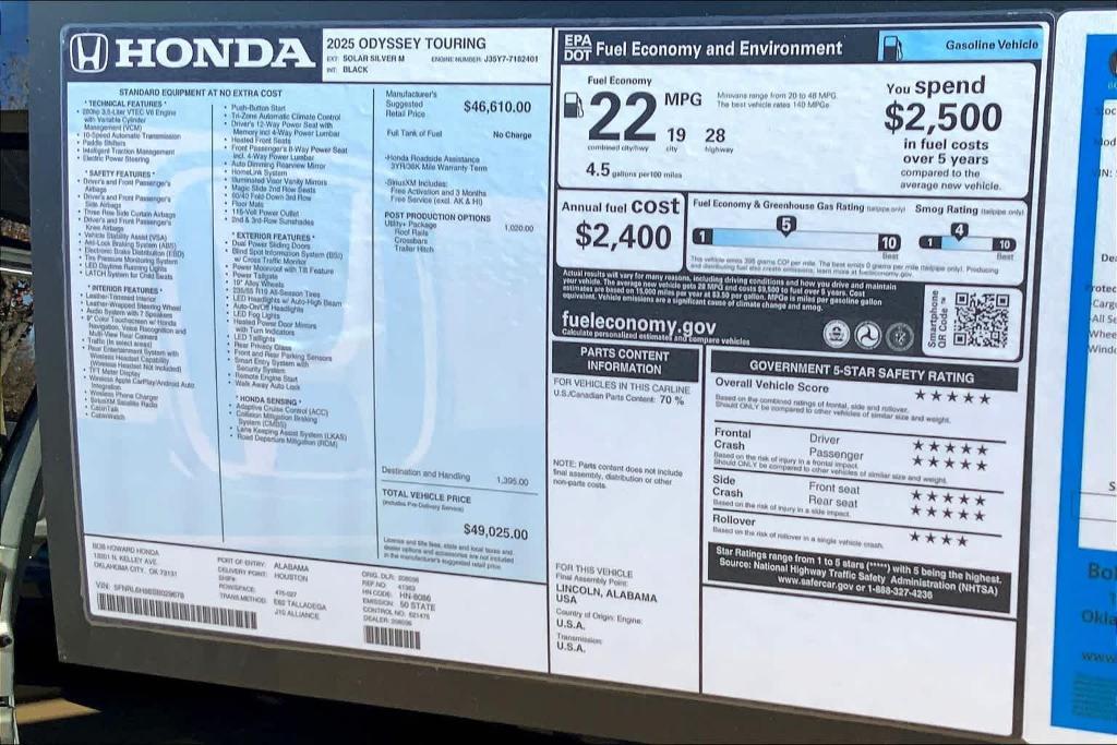 new 2025 Honda Odyssey car, priced at $48,650