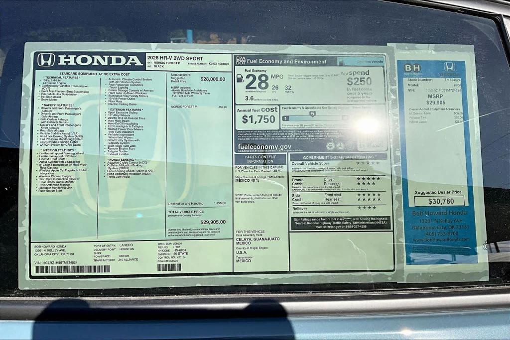 new 2026 Honda HR-V car, priced at $29,780