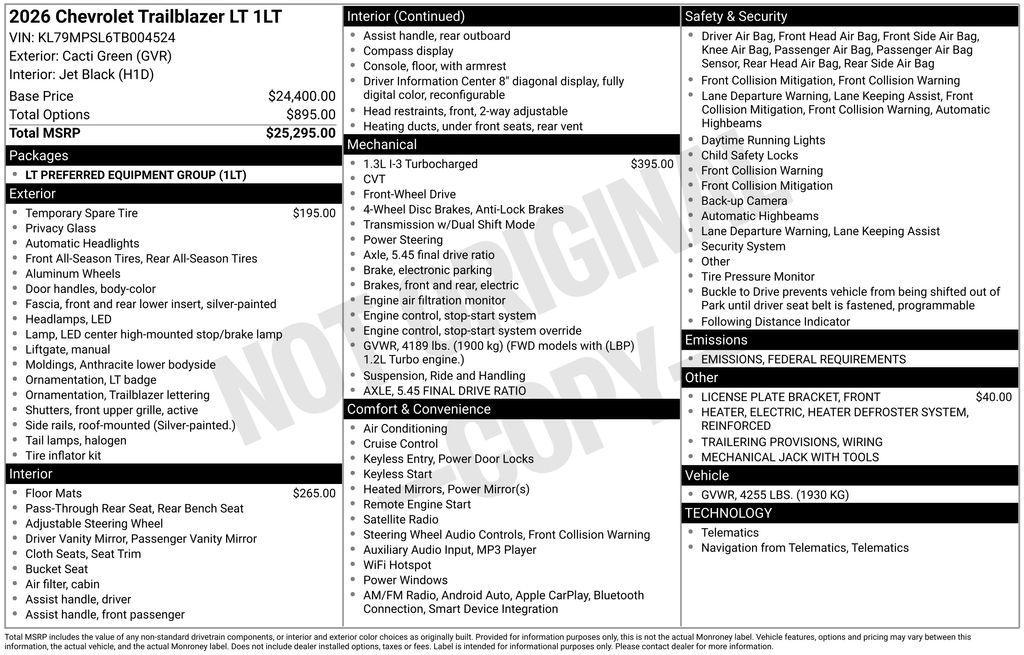 new 2026 Chevrolet TrailBlazer car, priced at $24,056