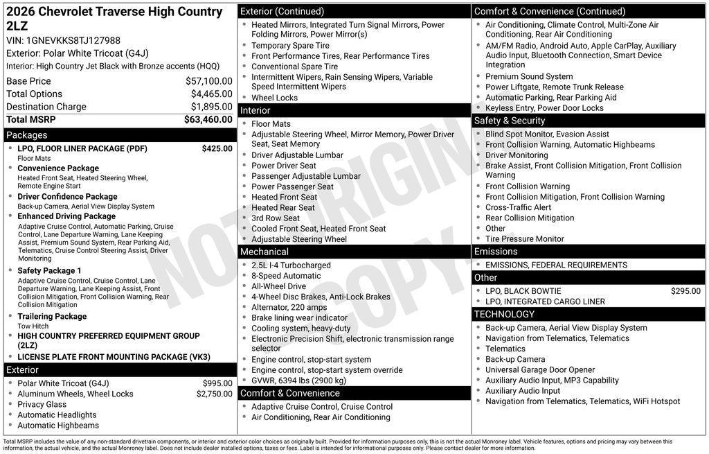 new 2026 Chevrolet Traverse car, priced at $60,763