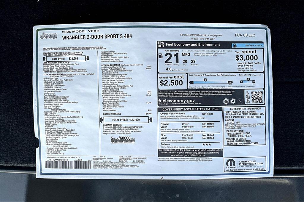 new 2025 Jeep Wrangler car, priced at $43,000