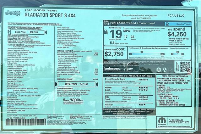 new 2025 Jeep Gladiator car, priced at $47,265