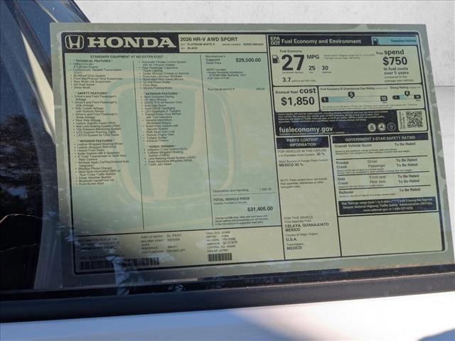 new 2026 Honda HR-V car, priced at $32,204