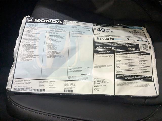 new 2026 Honda Civic Hybrid car, priced at $34,744