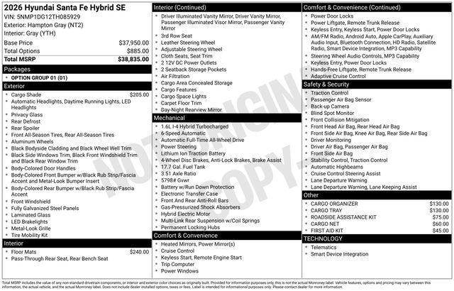 new 2026 Hyundai SANTA FE HEV car, priced at $39,663