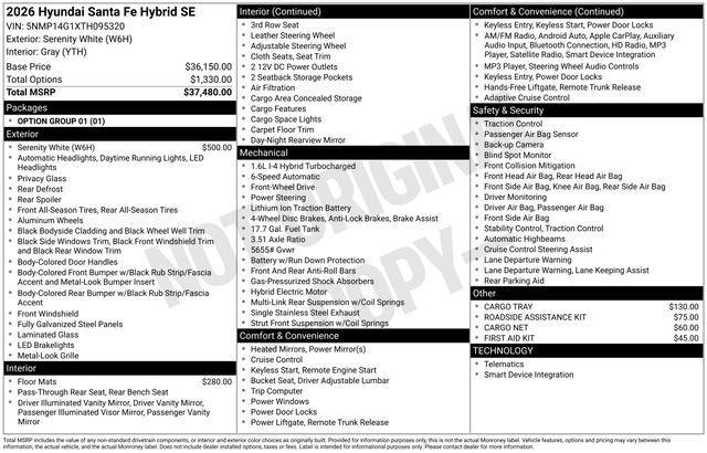 new 2026 Hyundai SANTA FE HEV car, priced at $38,432