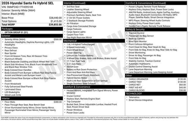 new 2026 Hyundai SANTA FE HEV car, priced at $40,766