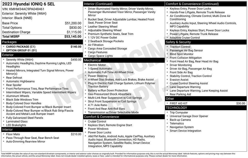 new 2023 Hyundai IONIQ 6 car, priced at $53,145