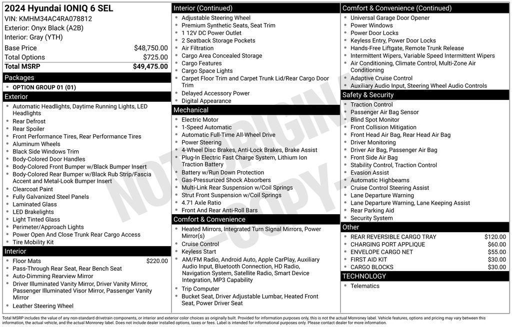 new 2024 Hyundai IONIQ 6 car, priced at $50,625
