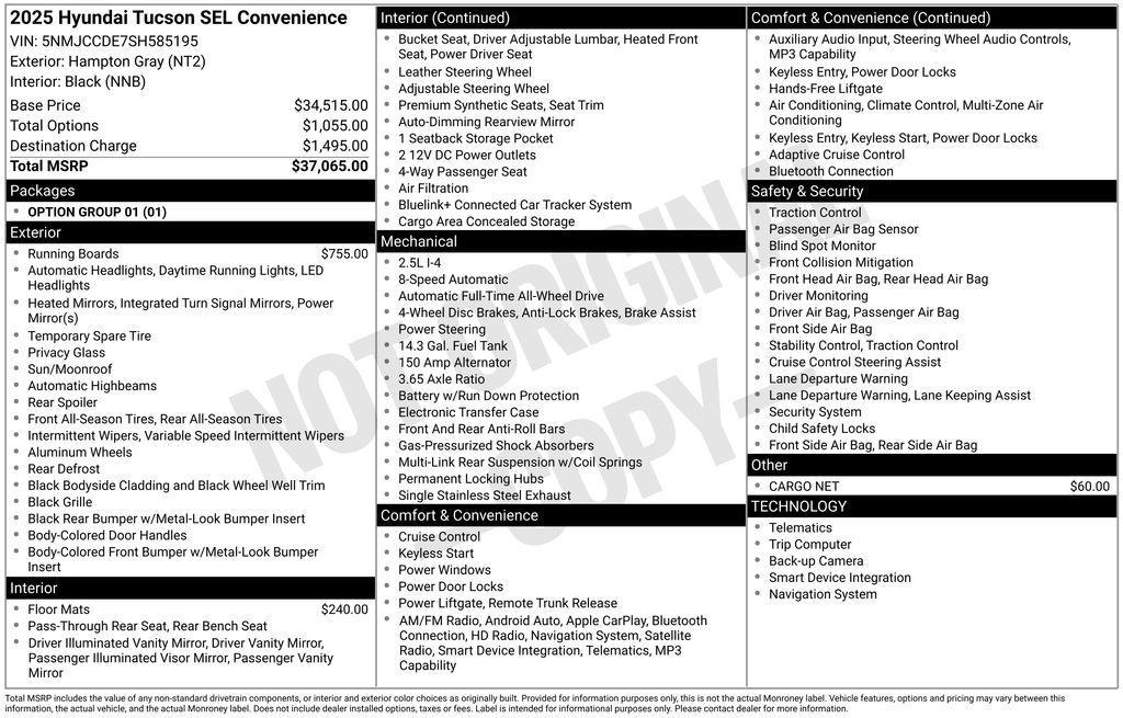 new 2025 Hyundai Tucson car, priced at $37,065