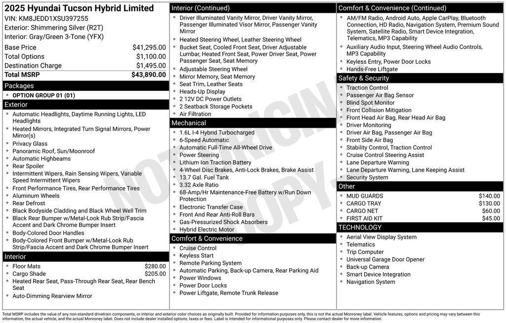 new 2025 Hyundai TUCSON Hybrid car, priced at $43,890