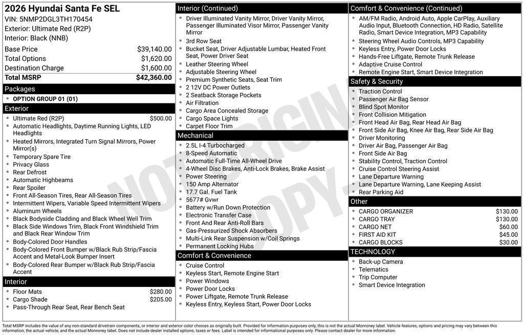 new 2026 Hyundai Santa Fe car, priced at $42,360