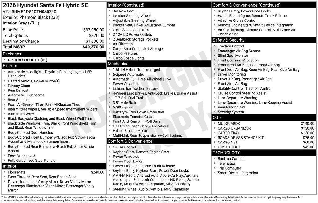 new 2026 Hyundai Santa Fe car, priced at $40,265