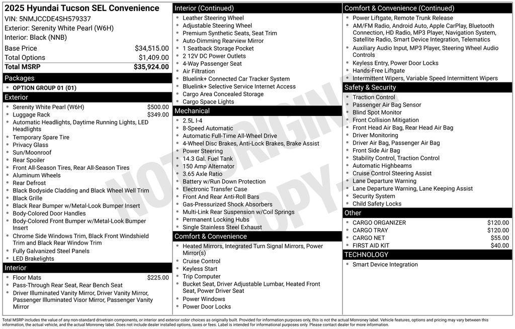 new 2025 Hyundai Tucson car, priced at $37,374