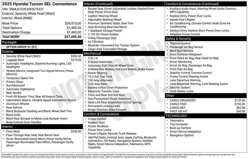 new 2025 Hyundai Tucson car, priced at $37,374