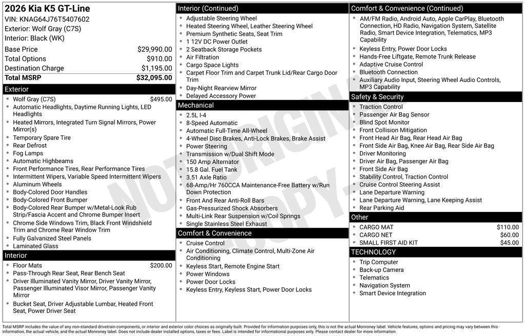 new 2026 Kia K5 car, priced at $28,420