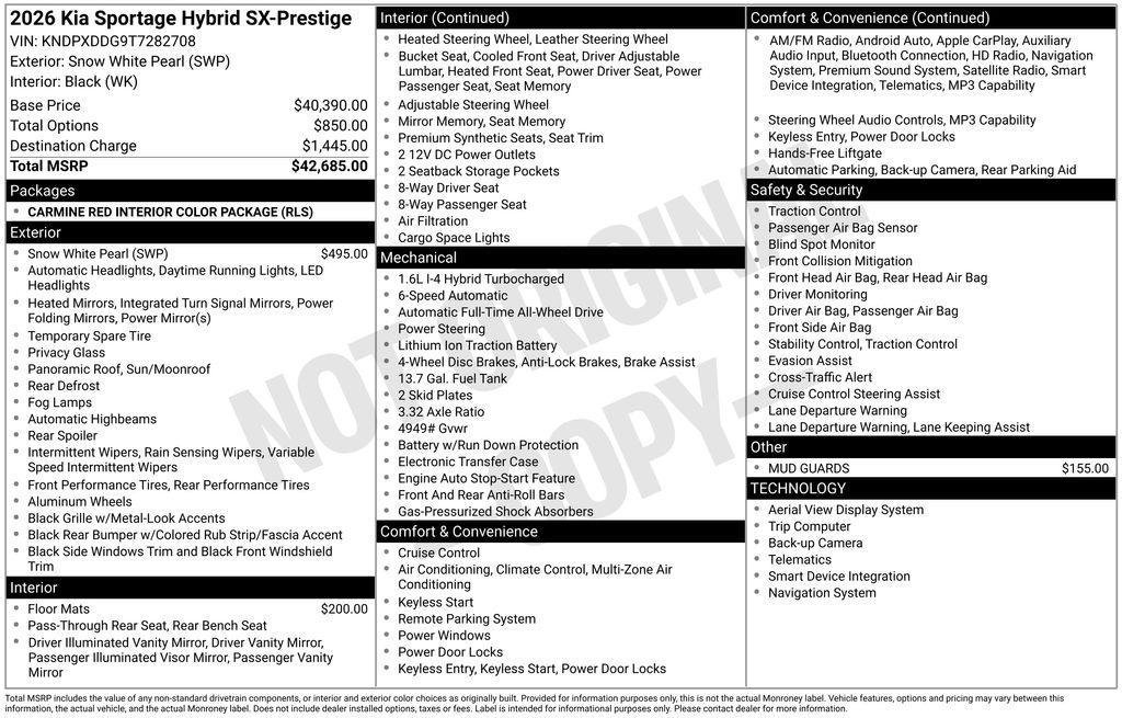 new 2026 Kia Sportage Hybrid car, priced at $39,190