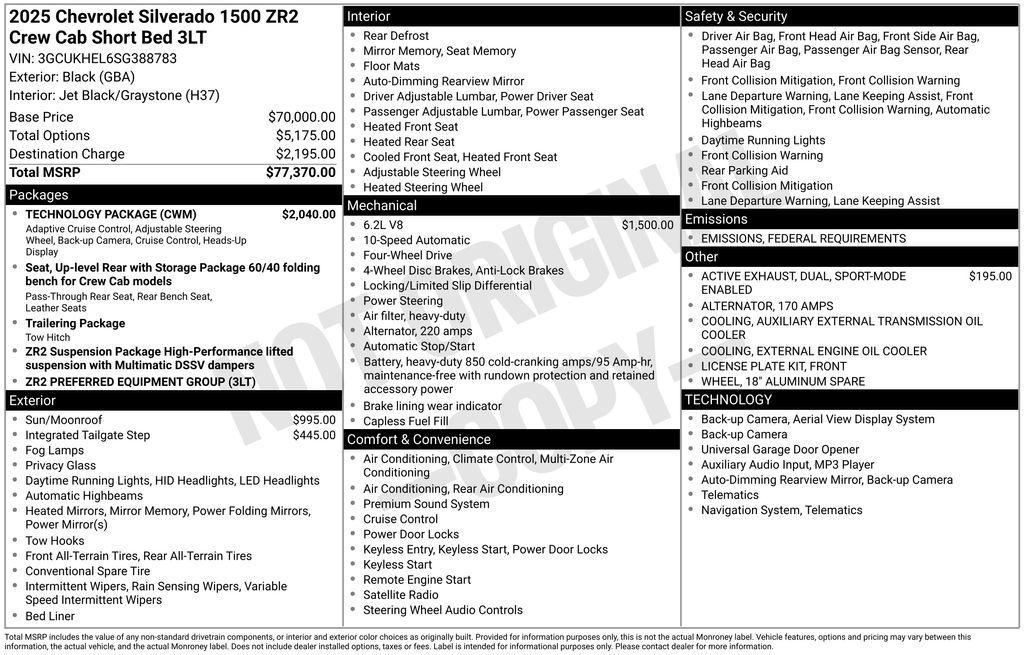 new 2025 Chevrolet Silverado 1500 car, priced at $68,070