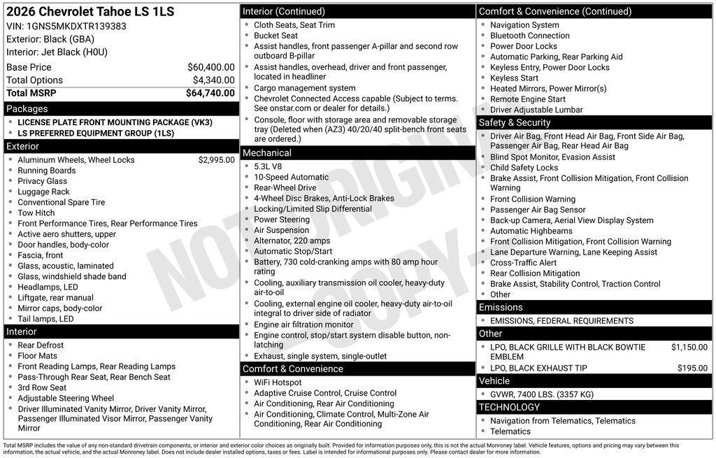 new 2026 Chevrolet Tahoe car, priced at $67,235