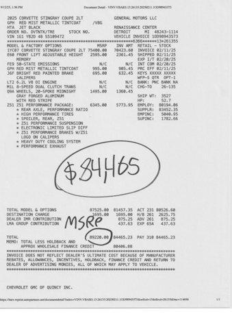 new 2025 Chevrolet Corvette car, priced at $79,984