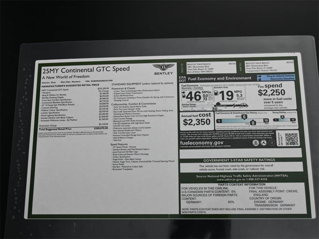 new 2025 Bentley Continental GT car, priced at $380,870
