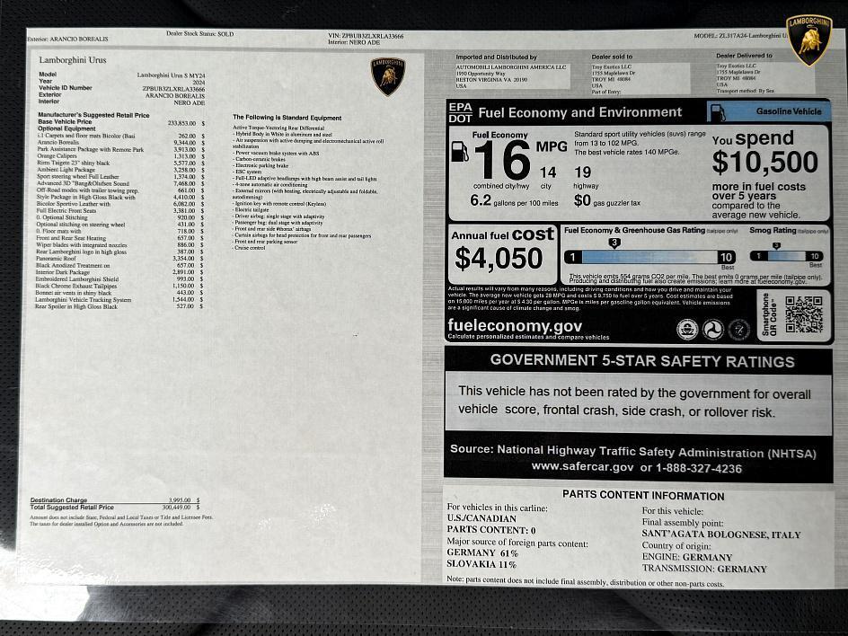 used 2024 Lamborghini Urus car, priced at $272,500
