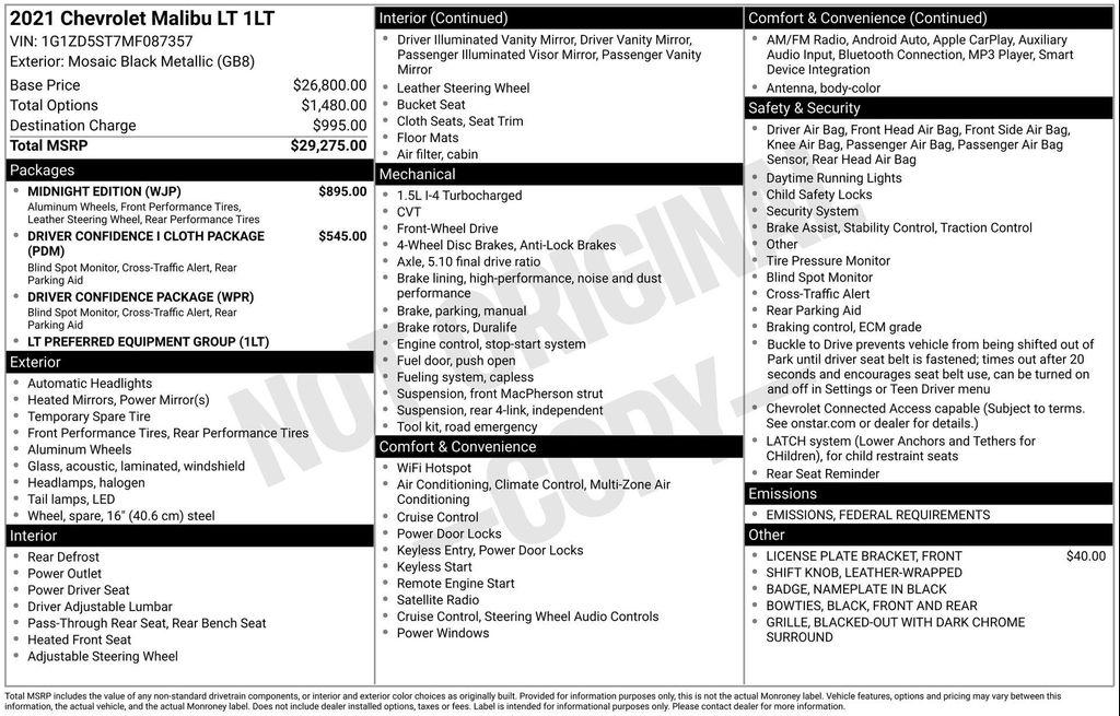 used 2021 Chevrolet Malibu car, priced at $16,877