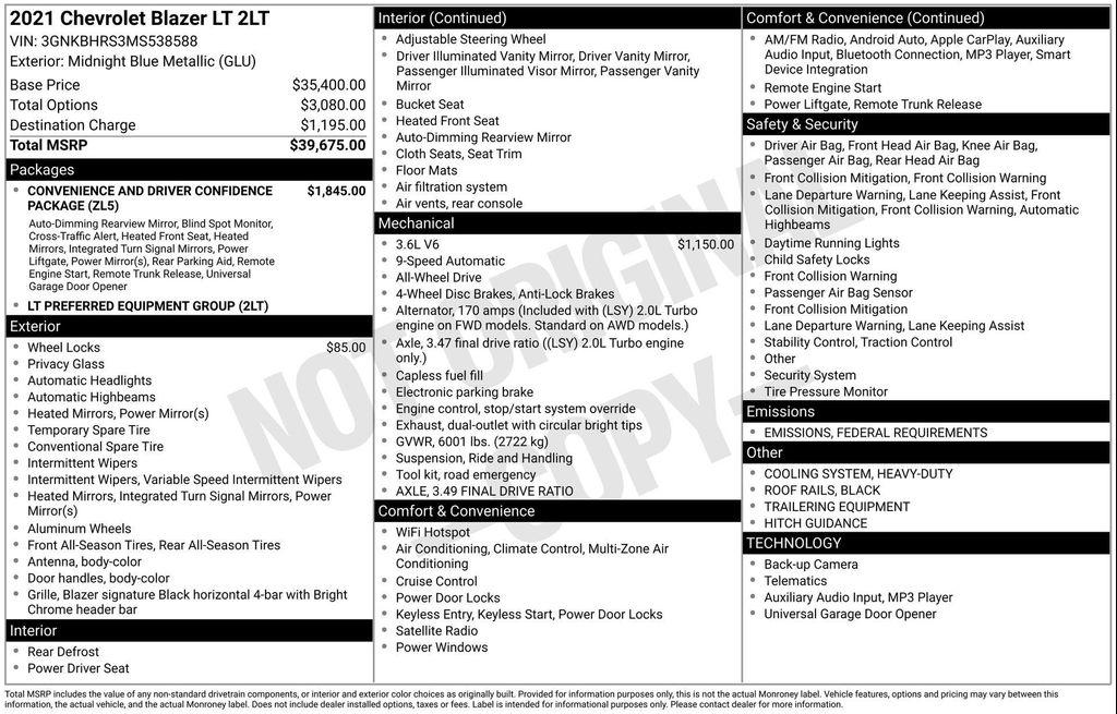 used 2021 Chevrolet Blazer car, priced at $21,777