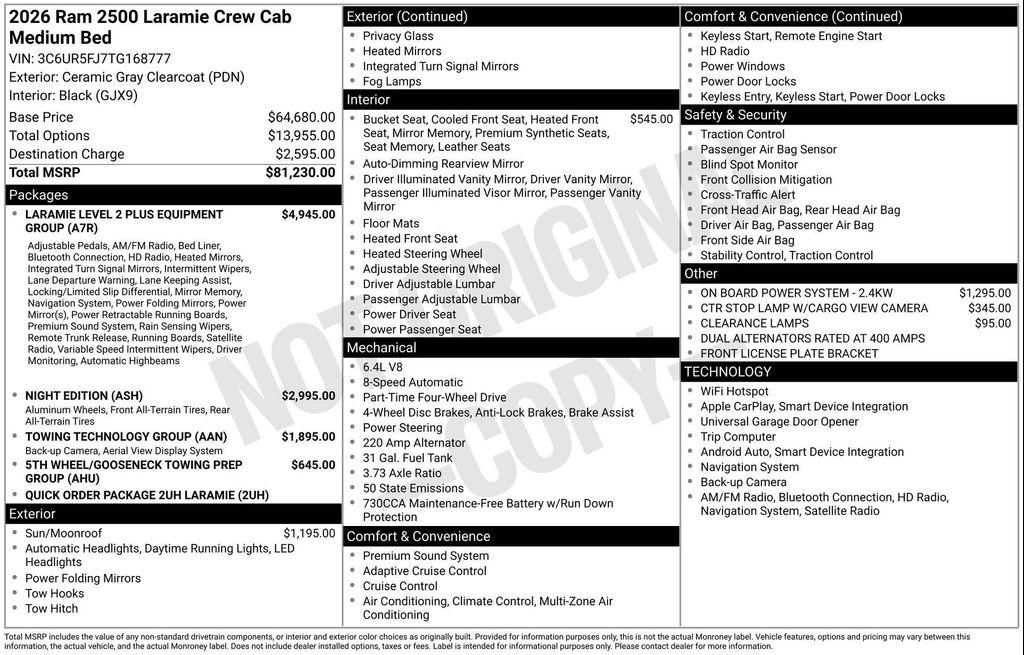 new 2026 Ram 2500 car, priced at $68,594