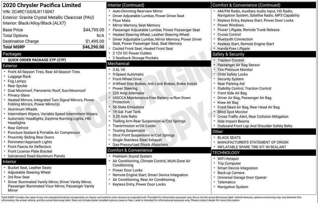 used 2020 Chrysler Pacifica car, priced at $19,777