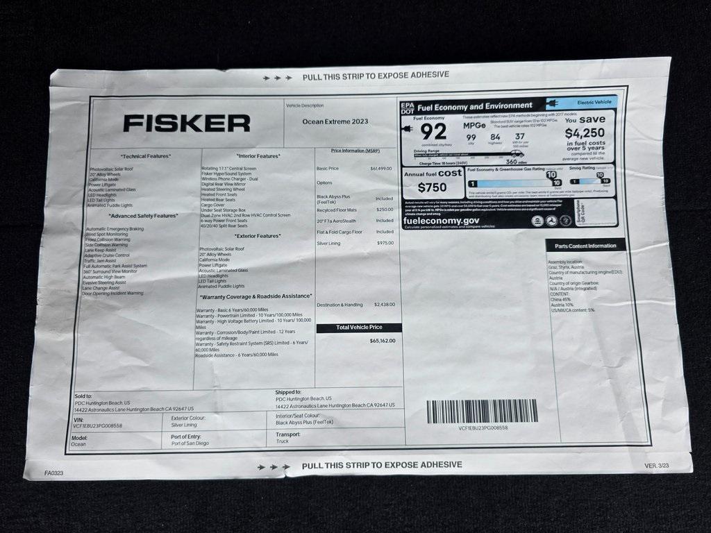 used 2023 Fisker Ocean car, priced at $20,898