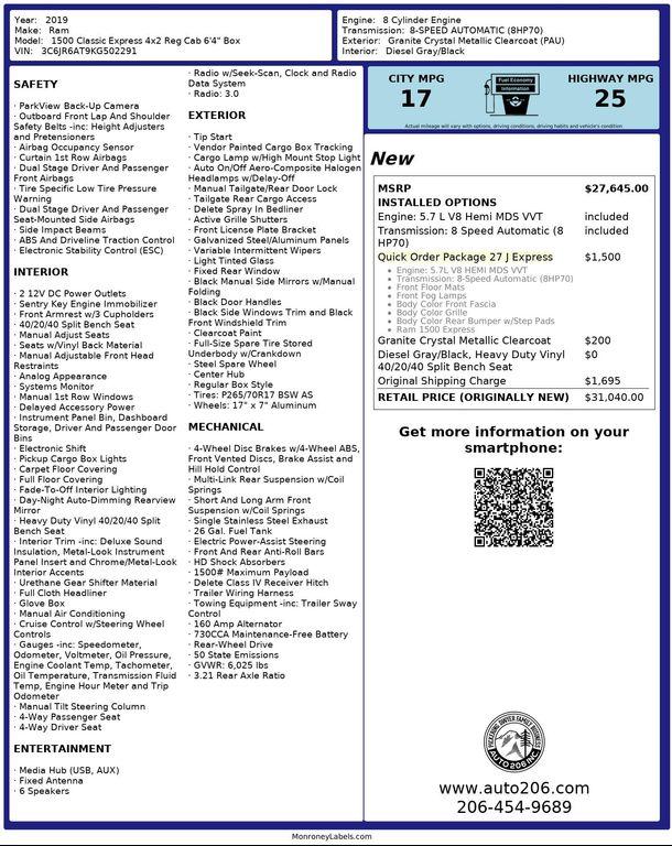 used 2019 Ram 1500 car, priced at $19,880