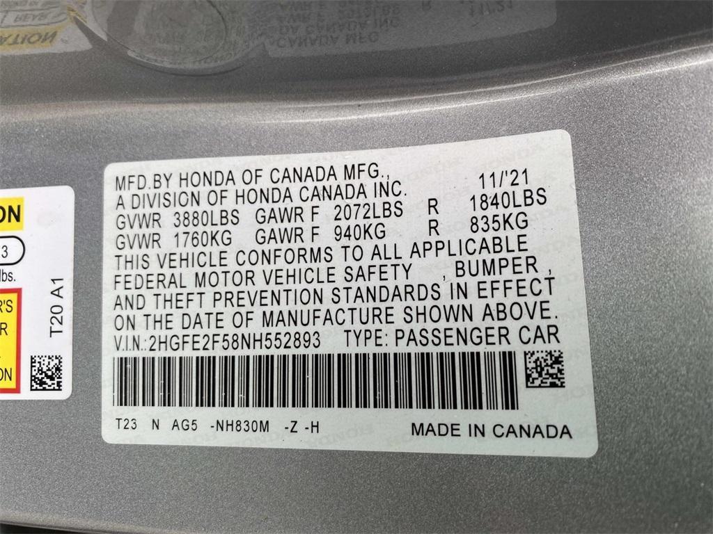 used 2022 Honda Civic car, priced at $24,788